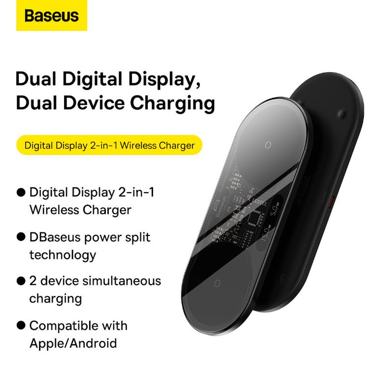 Беспроводная зарядка Baseus Digital LED Display 2in1 Wireless Charger  Universal version 20W купить в Минске