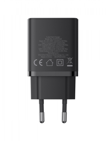 Сетевое зарядное устройство OS-Baseus Cube Fast Charger C+U 20W EU Чёрный (P10111403113-00)