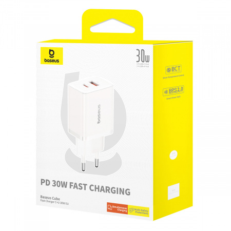 Сетевое зарядное устройство Baseus Cube Fast Charger C+U 30W EU Белое P10111404213-00