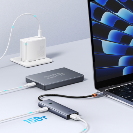 Хаб Baseus UltraJoy Series 4-Port Серый (USB-C- USB 3.0*4+USB-C 5V) (B0005280B811-08)