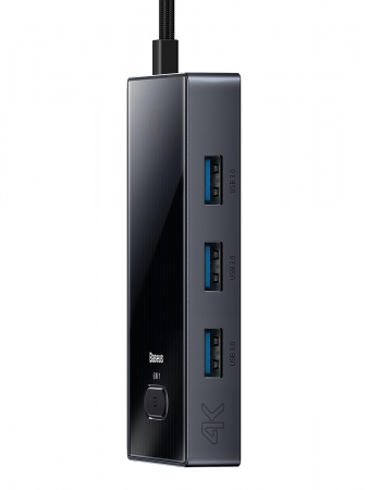 Хаб Baseus PioneerJoy 6-Port Type-C HUB Adapter (Type-C - HDMI4K@60Hz*1+USB3.0*3+PD*1+RJ45*1) Серый (WKYY030213)