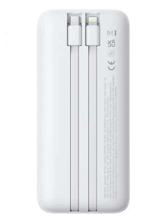 Повербанк Baseus Lipow Dual-Cable Power Bank with Digital Display 20000mAh 22.5W Белый (в комплекте USB-A - USB-C кабель 3A 20см) (P10079102213-00)