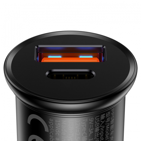 Автомобильное зарядное устройство Baseus  Circular metal A+C 30W PPS Car Charger  Чёрный (CCALL-BS01)