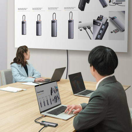 Хаб Baseus Metal Gleam Series 6-in-1 Multifunctional Type-C HUB Docking Station (Type-C - HDMI*2+USB3.0*3+PD*1) Серый (WKWG030113) Хаб Baseus Metal Gleam Series 6-in-1 Multifunctional Type-C HUB Docking Station (Type-C - HDMI*2+USB3.0*3+PD*1) Серый (WKWG030113)