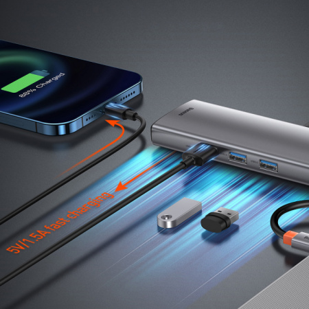 USB - разветвитель адаптер Baseus Metal Gleam Series 9-in-1 Multifunctional Type-C HUB Docking Station Space Gray (CAHUB-CU0G)