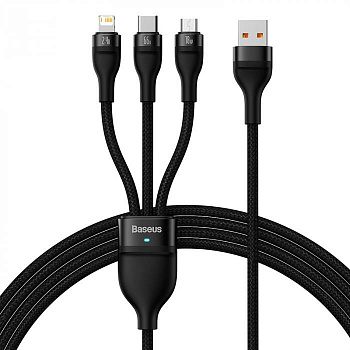 Кабель Baseus Flash Series 2 One-for-three Fast Charging Data Cable USB - M+L+C 66W 1.2m (CASS040001) Черный Кабель Baseus Flash Series 2 One-for-three Fast Charging Data Cable USB - M+L+C 66W 1.2m (CASS040001) Черный