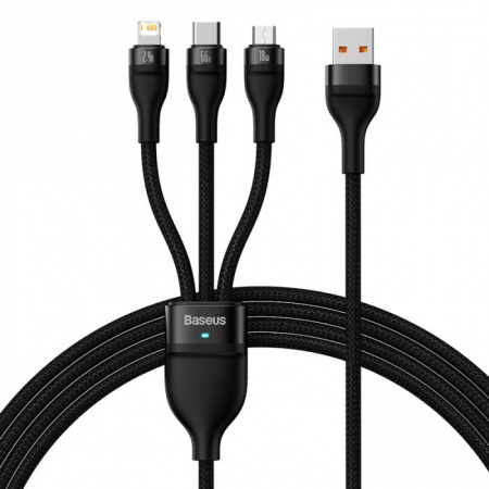 Кабель Baseus Flash Series 2 One-for-three Fast Charging Data Cable USB - M+L+C 66W 1.2m (CASS040001) Черный Кабель Baseus Flash Series 2 One-for-three Fast Charging Data Cable USB - M+L+C 66W 1.2m (CASS040001) Черный