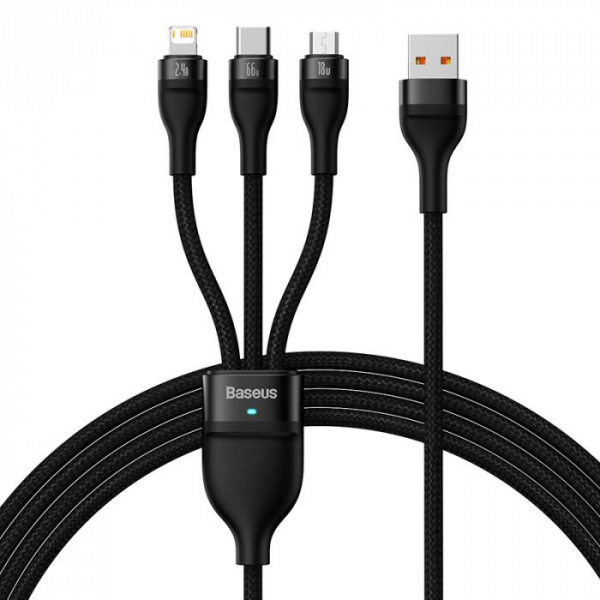 Кабель Baseus Flash Series 2 One-for-three Fast Charging Data Cable USB - M+L+C 66W 1.2m (CASS040001) Черный