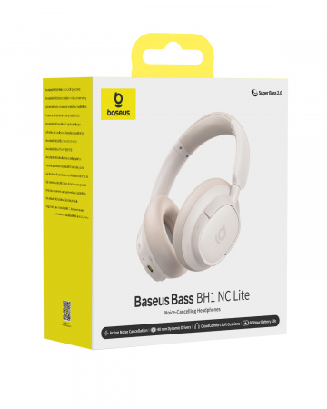 Беспроводные наушники Baseus Bass BH1 NC Lite Wireless Noise-Cancelling Headphones Starlight Off Белый (A0203E01)
