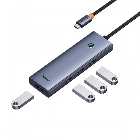 Хаб OS-Baseus Flite Series 4-Port HUB (Type-C - USB3.0*4) Серый (B0005280A813-03)