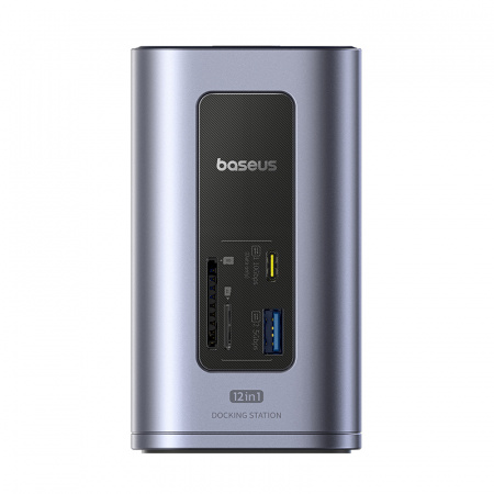 Док-станция 12-в-1 Baseus NU1 Air Spacemate  (USB-C to 2*HDMI 4K@60Hz+2*USB-C (10Gbps)+2*USB-A (5Gbps)+2*USB-A (480Mbps)+1*RJ45+SD/TF 3.0+1*USB-C (PD) Серый (B00568103813-00)