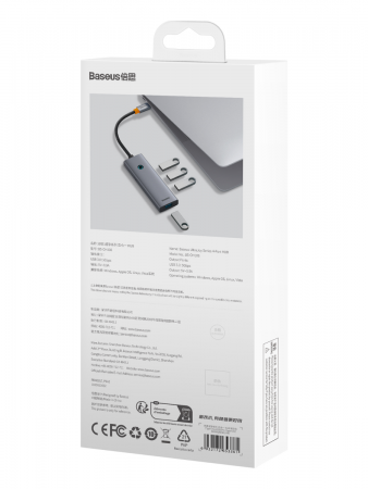 Хаб Baseus UltraJoy Series 4-Port Серый (USB-C- USB 3.0*4+USB-C 5V) (B0005280B811-08)