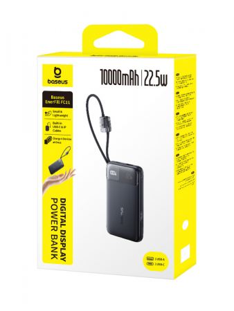 Повербанк Baseus EnerFill FC11 Digital Display с двумя встроенными кабелями 10000mAh 22.5W Чёрный (E0027R04)