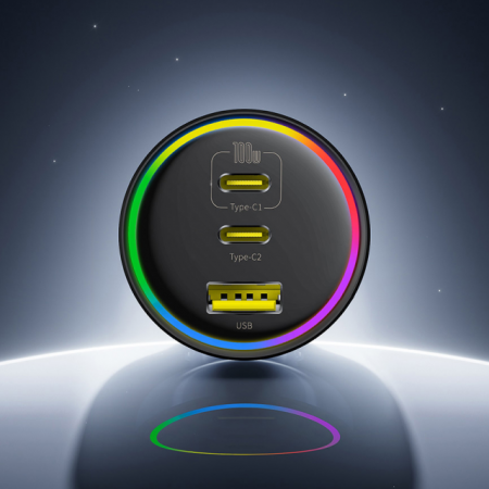 Автомобильное зарядное устройство Baseus Multi-Port Fast Charge Car Charger 2xType-C+USB 152.5W (кабель Type-C - Type-C 100W (20V/5A) 1м в комплекте) Чёрное (C00036101111-00)   Автомобильное зарядное устройство Baseus Multi-Port Fast Charge Car Charger 2xType-C+USB 152.5W (кабель Type-C - Type-C 100W (20V/5A) 1м в комплекте) Чёрное (C00036101111-00)