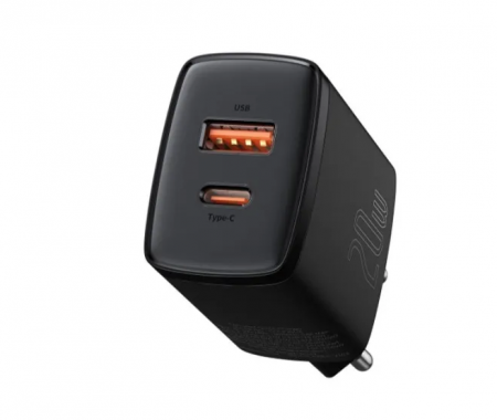 Сетевое зарядное устройство Baseus Compact Quick Charger U+C 20W EU Чёрный (CCXJ-B01)