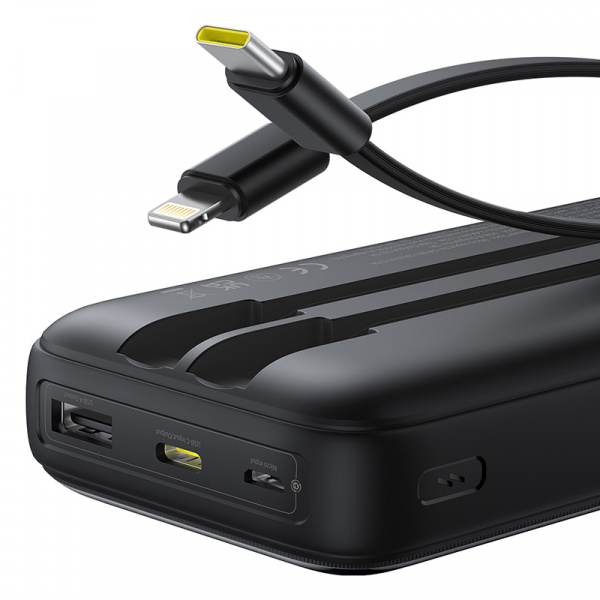 Внешний аккумулятор Baseus Lipow Dual-Cable Power Bank with Digital Display 20000mAh 22.5W (Кабель USB-A - USB-C 20 см)Черный (P10079102123-00)
