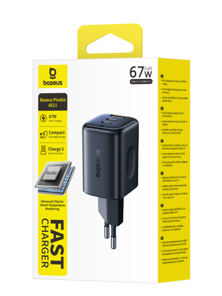 Сетевое зарядное устройство Baseus PicoGo AE11 Fast Charger 2C+U 67W EU Чёрный (E0121200)