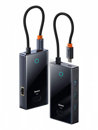Хаб Baseus PioneerJoy 6-Port Type-C HUB Adapter (Type-C - HDMI4K@60Hz*1+USB3.0*3+PD*1+RJ45*1) Серый (WKYY030213)