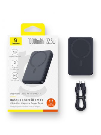 Повербанк Baseus EnerFill FM11 Ultra-Mini Magnetic 10000mAh 22.5W Чёрный (в комплекте Type-C - Type-C кабель 30см) (P1008210E123-00)