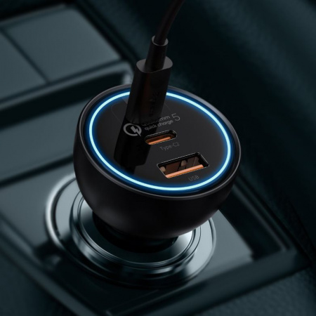 Автомобильная зарядка Baseus Qualcomm Quick Charge 5 Multi-Port Fast Charge C+C+U 160W Gray (TZCCZM-0G) + кабель Type-C-Type-C 100W(20V/5A) 1m Черный