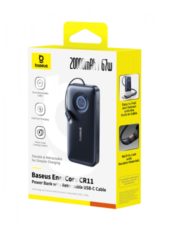 Внешний аккумулятор Baseus EnerCore CR11 Power Bank with Retractable Cable 20000mAh 67W Черный (E0027H00)
