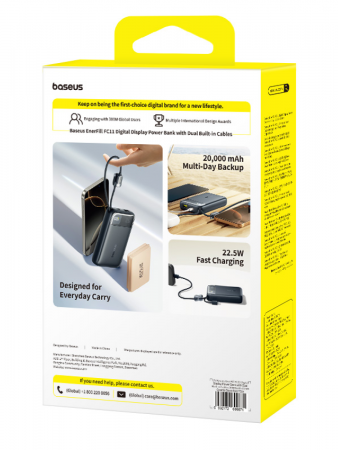 Повербанк Baseus EnerFill FC11 Digital Display с двумя встроенными кабелями 20000mAh 22.5W Чёрный (E0027S04)