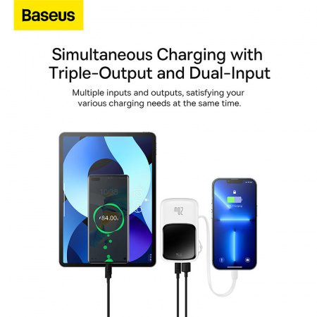 Внешний аккумулятор BASEUS Qpow Pro Digital Display Fast Charge 20W iP Edition, 3A, 10000 мА⋅ч, белый, с кабелем Type-C (PPQD020002)