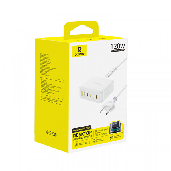 Сетевое зарядное устройство Baseus EnerFill FH21 Desktop Charging Station 4C+2U 120W EU Белый (E0120T01)