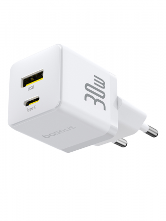 Сетевое зарядное устройство Baseus Palm Fast Charger C+U 30W EU Белый (в комплекте кабель USB-C - USB-C 60W) (P1011160A213-01)