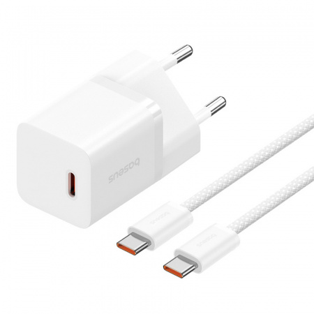 Сетевое зарядное устройство Baseus GaN5 (mini) 1C 30W + Кабель USB-C - USB-C Белый (P10110902213-00)