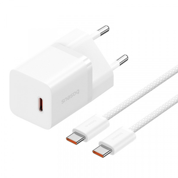 Сетевое зарядное устройство Baseus GaN5 (mini) 1C 30W + Кабель USB-C - USB-C Белый (P10110902213-00)