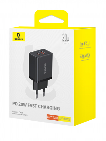 Сетевое зарядное устройство OS-Baseus Cube Fast Charger C+U 20W EU Чёрный (P10111403113-00)