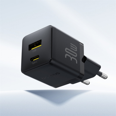 Сетевое зарядное устройство Baseus Palm Fast Charger C+U 30W EU Чёрный (в комплекте кабель USB-C - USB-C 60W (20V/3A) 1м) (P1011160A113-01)