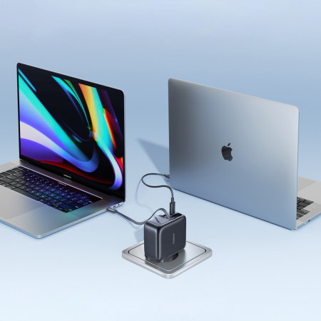 Сетевое зарядное устройство Baseus EnerCore CJ11 Fast Charger with Retractable Cable 2C+U 100W EU Чёрный (E0120M00)