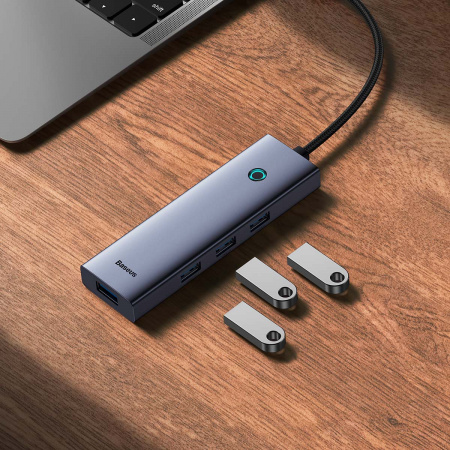Хаб OS-Baseus Flite Series 5-Port HUB Docking Station (Type-C - HDMI4K@30Hz*1+USB 3.0*4) Серый (B00052809813-00)