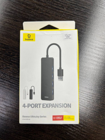УЦЕНКА Хаб Baseus UltraJoy Series 4-Port  HUB Lite провод 15cm черный (USB A - USB 3.0*4) (B0005280B111-00) Повреждена упаковка