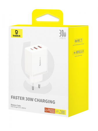 Сетевое зарядное устройство OS-Baseus Cube Fast Charger 2U+C 30W EU Белый (P10111402213-00) 
