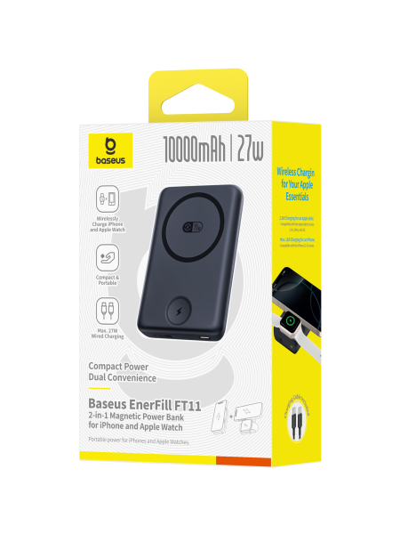 Повербанк Baseus EnerFill FT11 Magnetic для iWatch и Phone 10000mAh 27W Чёрный (кабель в комплекте Type-C - Type-C 30см) (P1008210G123-00)