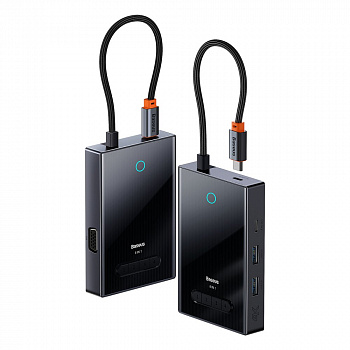 Хаб Baseus PioneerJoy 8-Port Four-Screen Type-C HUB Adapter (Type-C - HDMI4K@60Hz*1+HDMI4K@30Hz*1+DP8K@30Hz*1+VGA+USB3.0*2+Type-C (Data+PDout)*1+PD*1) Серый (WKYY030413)