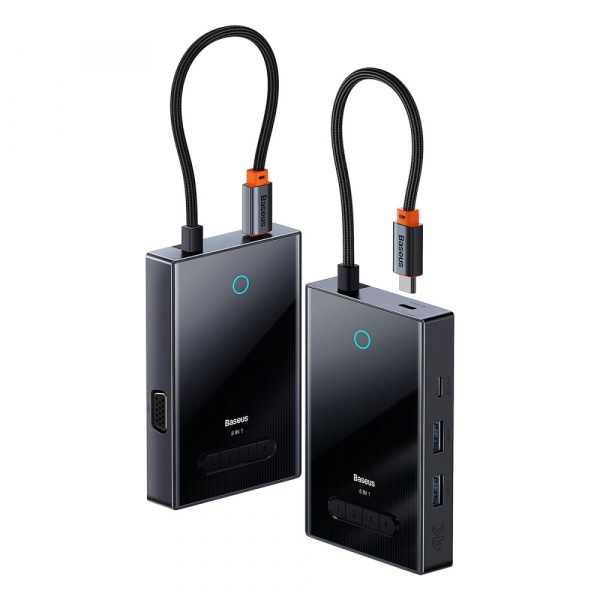 Хаб Baseus PioneerJoy 8-Port Four-Screen Type-C HUB Adapter (Type-C - HDMI4K@60Hz*1+HDMI4K@30Hz*1+DP8K@30Hz*1+VGA+USB3.0*2+Type-C (Data+PDout)*1+PD*1) Серый (WKYY030413)
