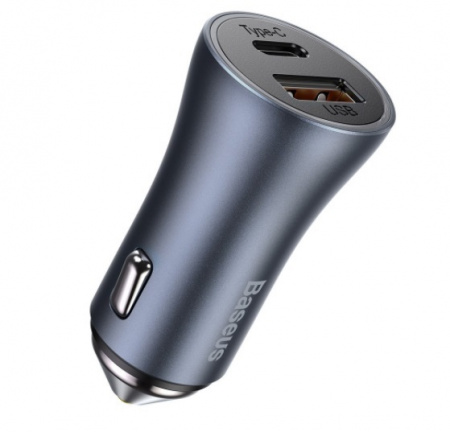 Автомобильное зарядное устройство Baseus Golden Contactor Pro Dual Quick Charger Car Charger U+C 40W (With Baseus Simple wiring USB для Type-C 5A 1.0m) Темно-серый (TZCCJD-0G)