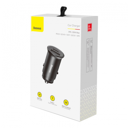 Автомобильное зарядное устройство Baseus  Circular metal A+C 30W PPS Car Charger  Чёрный (CCALL-BS01)