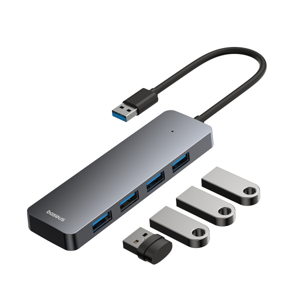 Хаб Baseus UltraJoy Series 4-Port HUB AIR (USB-A&Type-C - USB 3.0*4+Type-C5V) Серый (B0005280B811-13)