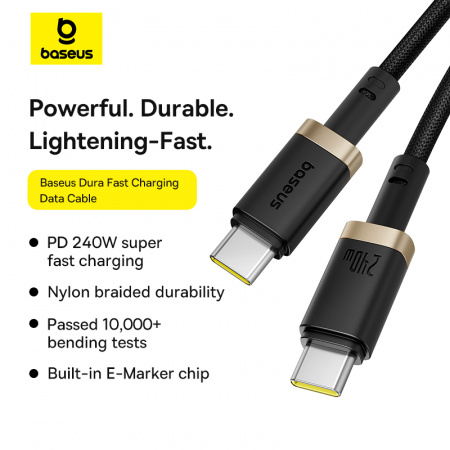Кабель Baseus Dura Fast Charging Data Cable USB-C - USB-C 240W 1м Чёрный (P10377803U03-00)