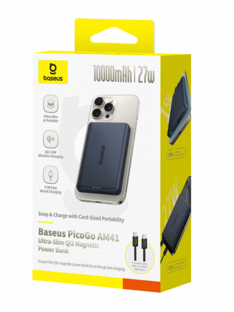 Повербанк Baseus PicoGo AM41 Ultra-Slim Qi2 Magnetic 10000mAh 27W Чёрный (кабель в комплекте USB-C - USB-C 30см) (E0027201)