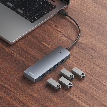 Хаб Baseus UltraJoy Series 4-Port HUB AIR (USB-A&Type-C - USB 3.0*4+Type-C5V) Серый (B0005280B811-13)