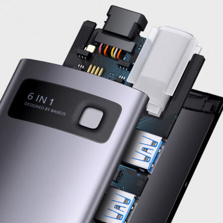 Хаб Baseus Metal Gleam Series 6-in-1 Multifunctional Type-C HUB Docking Station (Type-C - HDMI*2+USB3.0*3+PD*1) Серый (WKWG030113) Хаб Baseus Metal Gleam Series 6-in-1 Multifunctional Type-C HUB Docking Station (Type-C - HDMI*2+USB3.0*3+PD*1) Серый (WKWG030113)