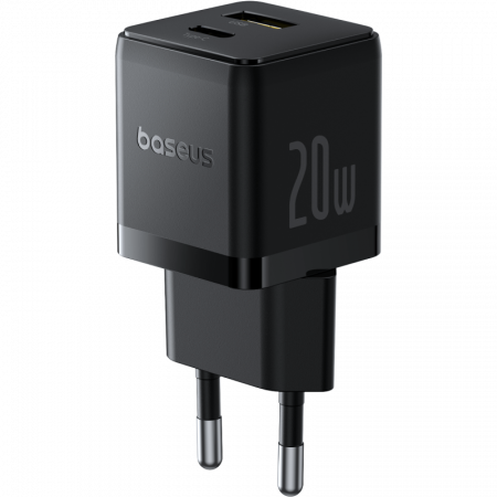 Сетевое зарядное устройство Baseus Palm Fast Charger C+U 20W EU (кабель в комплекте USB-C - USB-C 60W (20V/3A) 1м) Черный (P10111608113-01)