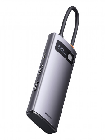 Хаб Baseus Metal Gleam Series 6-in-1 Multifunctional Type-C HUB Docking Station (Type-C - HDMI*2+USB3.0*3+PD*1) Серый (WKWG030113) Хаб Baseus Metal Gleam Series 6-in-1 Multifunctional Type-C HUB Docking Station (Type-C - HDMI*2+USB3.0*3+PD*1) Серый (WKWG030113)