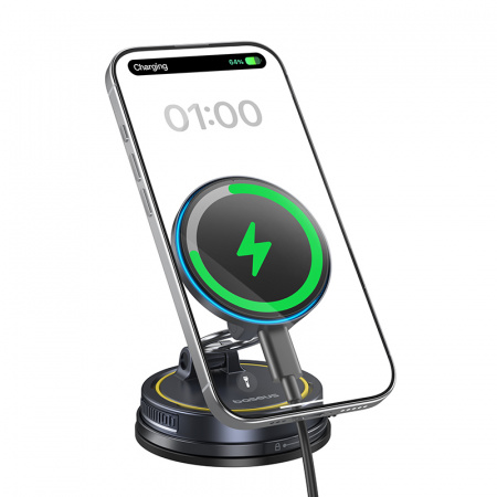Автомобильный магнитный держатель с беспроводной зарядкой Baseus PrimeTrip VC2 Flex Pro Magnetic Wireless Car Charger Mount Suction Cup Version Чёрный (C0013F01)